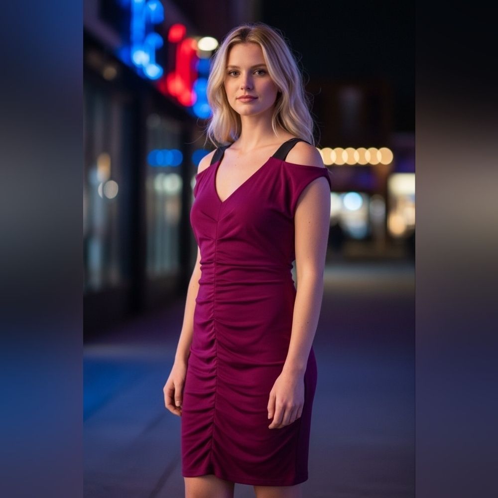Laundry by Design One-Shoulder Ruched Plum Dress